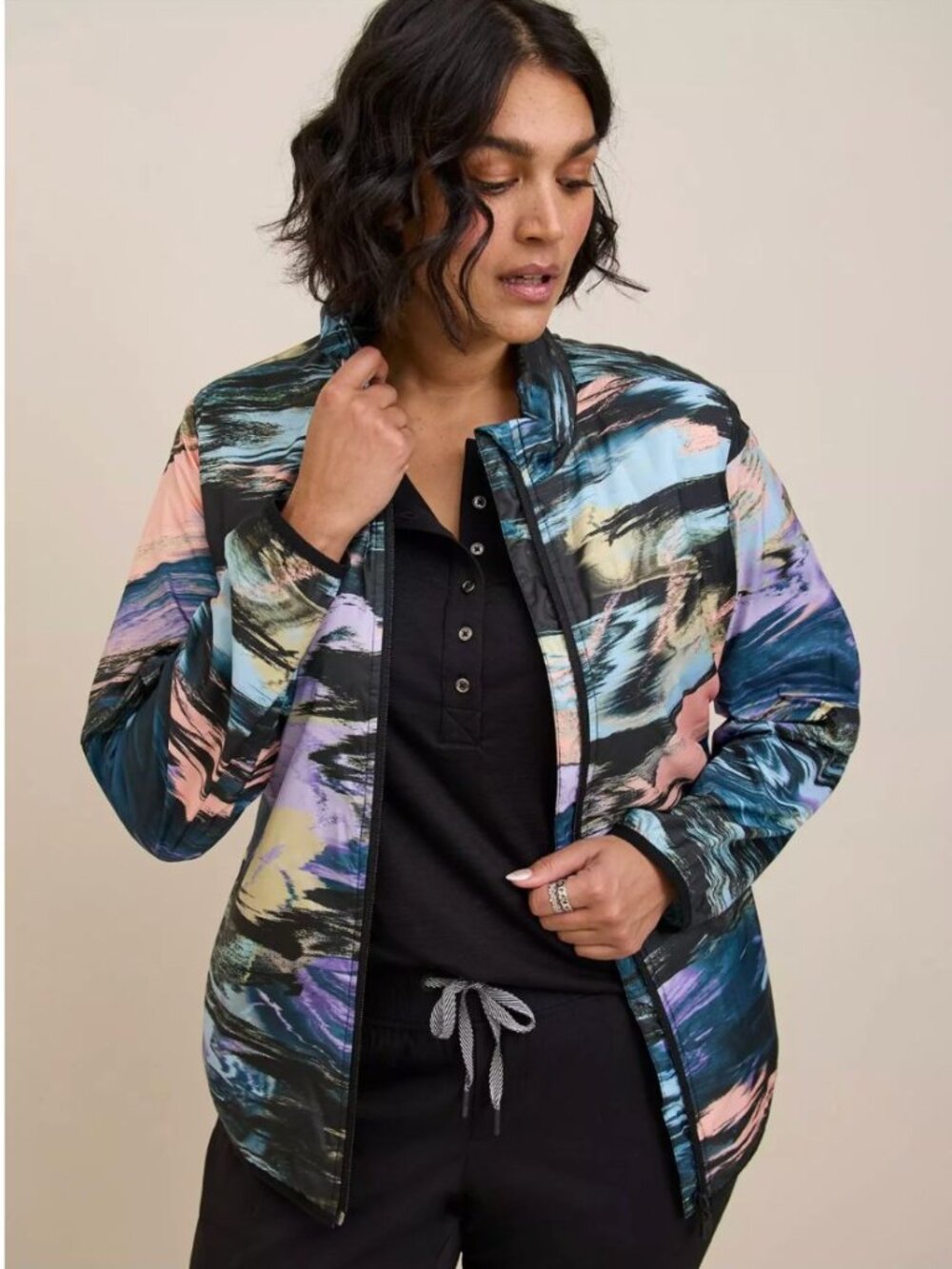 Torrid Happy Camper Puffer Jacket 3X NWT Abstract Print Lightweight Active